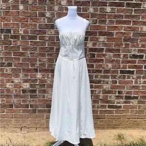 Marthea Women's Boho Midi Corset Dress Flowy Slit Lace Up Dress Going Out Sz L